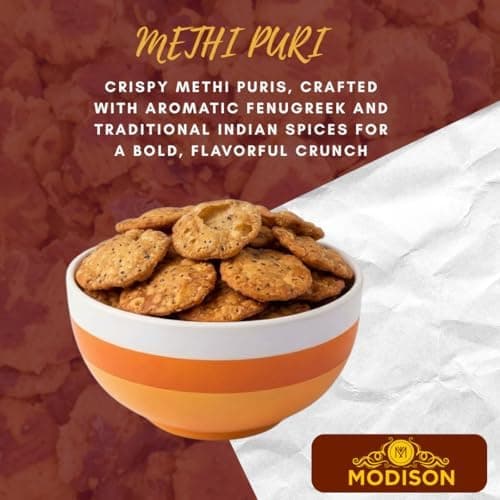 MODISON Methi Puri Indian Snacks Crispy Fenugreek Crackers 180g thumbnail 6