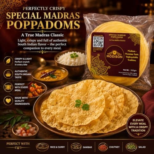 MODISON Special Madras Poppadoms Indian Papad Crispy Lentil Wafer 200g thumbnail 6