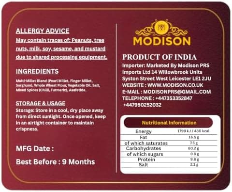 MODISON Millers Khakhra Whole Wheat Multi Millet Crispbread 200g thumbnail 2