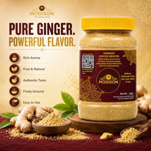 MODISON Ground Ginger Powder 500g – Natural Ginger Root Spice for Baking, Cooking, Tea & Drinks | Aromatic Seasoning for Curries, Soups & Sauces | Vegan Gluten Free for Everyday Recipes & Meals thumbnail 4