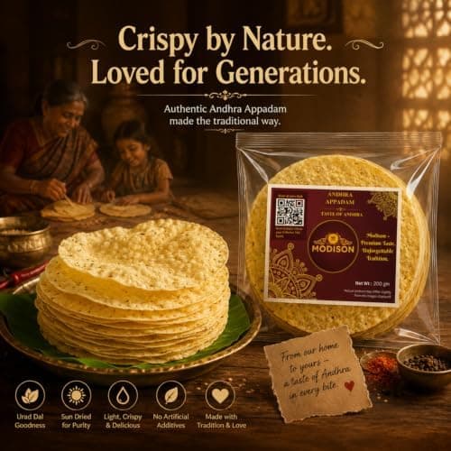 MODISON Andhra Appadam Indian Papad Crispy Lentil Wafer 200g thumbnail 6