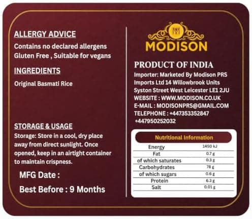 MODISON Easy Cook Basmati Rice Long Grain White Rice 1kg thumbnail 2