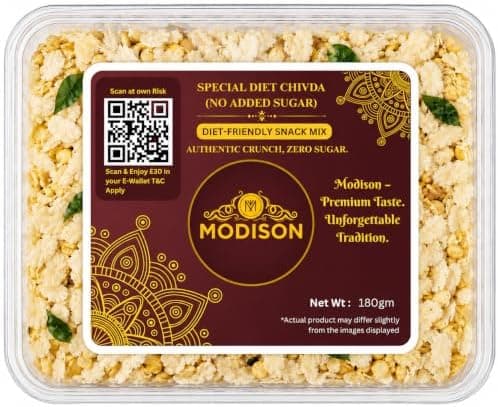 MODISON Special Diet Chivda Indian Namkeen No Sugar Roasted 180g thumbnail 1