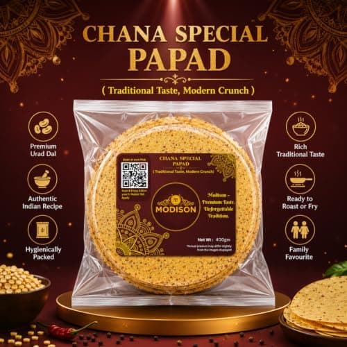 MODISON Chana Special Indian Papad Black Pepper Lentil Wafer 400g thumbnail 3