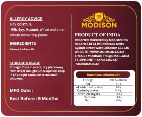 MODISON Potato French Fries Indian Namkeen Salted Crispy 180g thumbnail 2