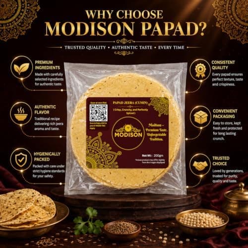 MODISON Jeera Papad Indian Papad Cumin Lentil Wafer 200g thumbnail 3