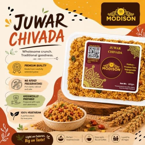 MODISON Jowar Chivda Indian Namkeen Crispy Sorghum Millet 180g thumbnail 6