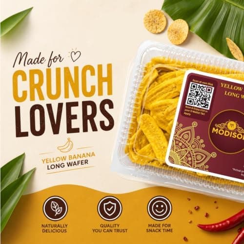 MODISON Yellow Banana Long Wafer Indian Snacks Crispy Kela 180g thumbnail 4