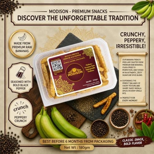 MODISON Banana French Fries Indian Snacks Black Pepper Kela 180g thumbnail 6