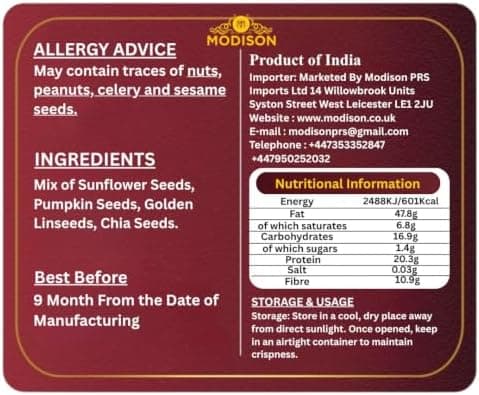 MODISON Mixed Seeds Blend Superfoods Chia Flax Pumpkin Sunflower 250g thumbnail 2