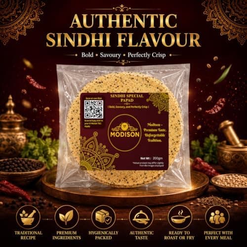 MODISON Sindhi Special Indian Papad Black Pepper Cumin 200g thumbnail 7