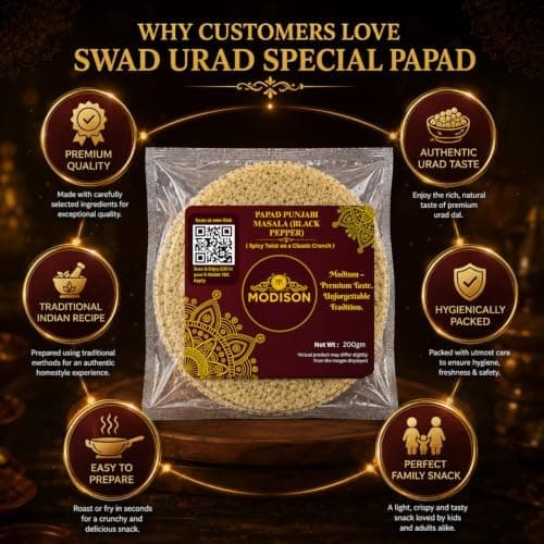 MODISON Punjabi Masala Indian Papad Black Pepper Lentil Wafer 200g thumbnail 4