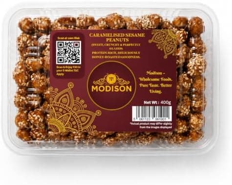MODISON Caramelised Sesame Peanuts Indian Snacks Sweet Crunchy 400g thumbnail 1