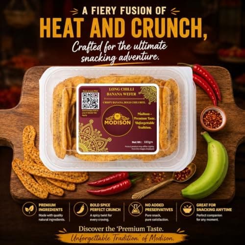MODISON Long Chilli Banana Wafer Indian Snacks Spicy Kela 180g thumbnail 7