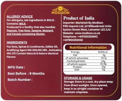 MODISON Roasted Makhana Healthy Snacks Masala Fox Nuts 80g thumbnail 2