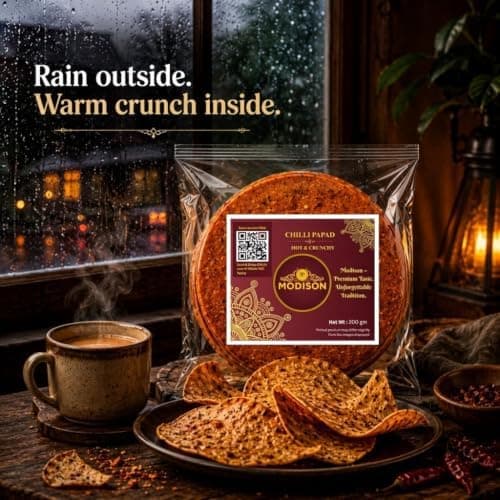 MODISON Chilli Papad Indian Papad Spicy Lentil Wafer 200g thumbnail 5