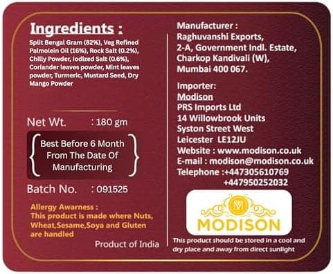 MODISON Masala Chana Dal Healthy Snacks Spiced Chickpeas 180g thumbnail 7