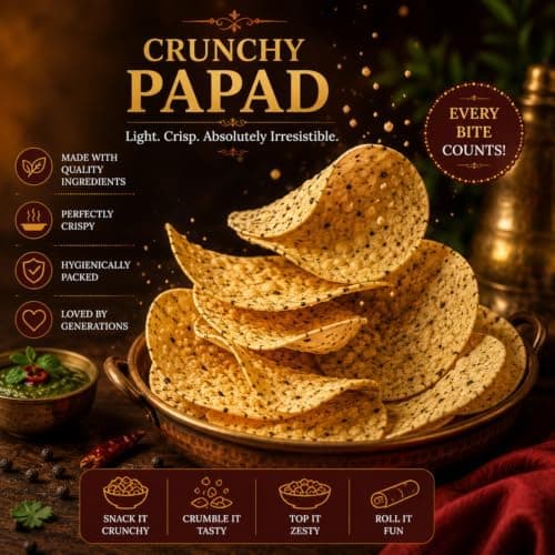 MODISON Punjabi Masala Indian Papad Black Pepper Lentil Wafer 200g thumbnail 2