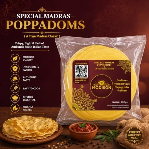 MODISON Special Madras Poppadoms Indian Papad Crispy Lentil Wafer 200g thumbnail 3