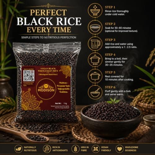 MODISON Vegan Black Wholegrain Rice Gluten Free Natural 1kg thumbnail 7