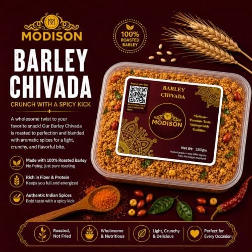 MODISON Barley Chivda Indian Namkeen Crispy Savory Mix 180g thumbnail 6