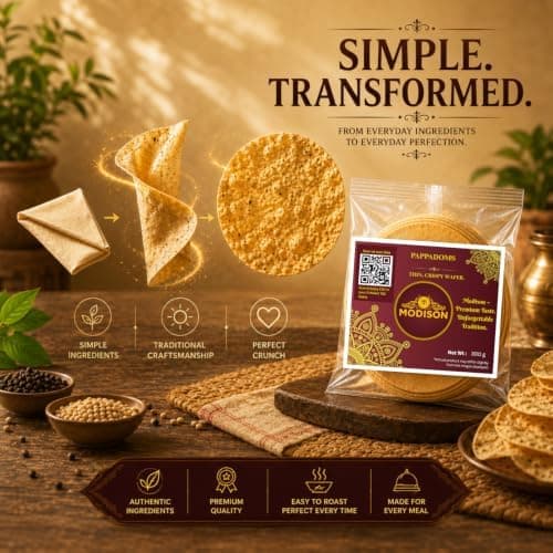 MODISON Plain Pappadoms Indian Papad Thin Crispy Wafer 300g thumbnail 6