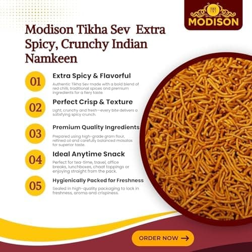 MODISON Tikhi Sev Indian Snacks Spicy Gram Flour thumbnail 2