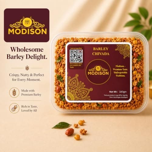 MODISON Barley Chivda Indian Namkeen Crispy Savory Mix 180g thumbnail 3