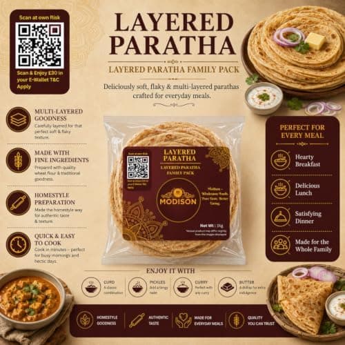 MODISON Layered Paratha Family Pack Frozen Indian Flatbread 1kg thumbnail 3