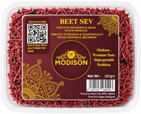 MODISON Beet Sev Indian Namkeen Beetroot Flavoured Snack 180g thumbnail 1