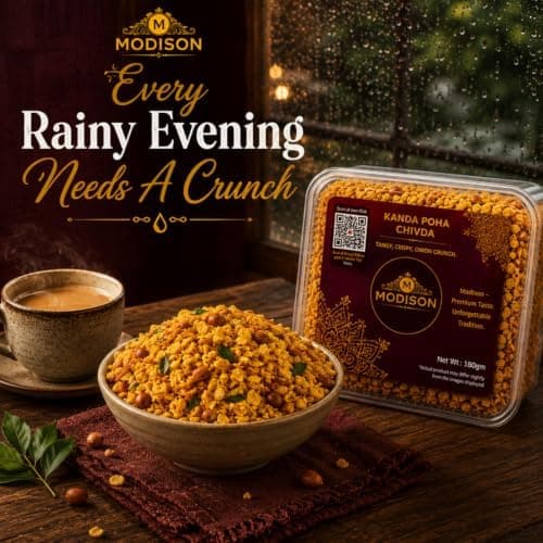 MODISON Kanda Poha Chivda Indian Namkeen Crispy Cashew Raisin 180g thumbnail 2