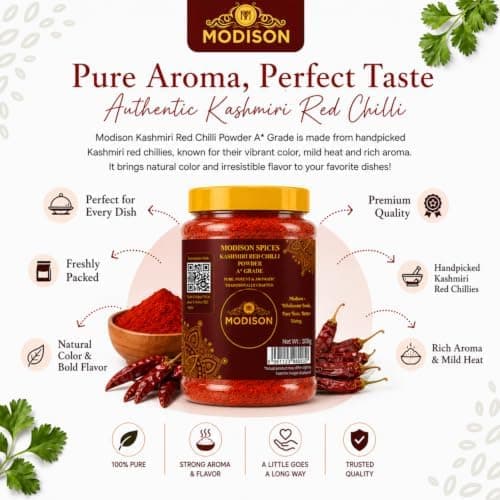MODISON Kashmiri Red Chilli Powder Indian Spices Mild Heat 100g thumbnail 2