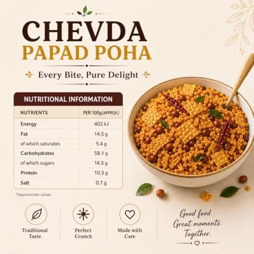 MODISON Chevda Papad Poha Indian Namkeen Crispy Mix 180g thumbnail 2