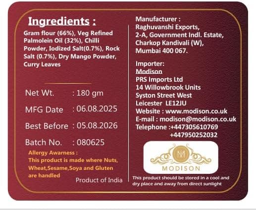 MODISON Masala Boondi Indian Snacks Spiced Gram Flour 180g thumbnail 2