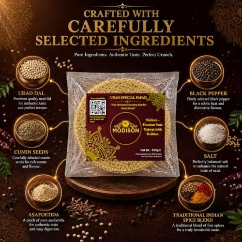 MODISON Urad Special Indian Papad Black Pepper Lentil Wafer 400g thumbnail 5