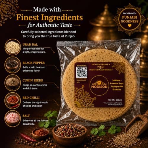 MODISON Punjabi Masala Indian Papad Spicy Lentil Wafer 200g thumbnail 5