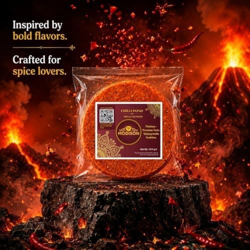 MODISON Chilli Papad Indian Papad Spicy Lentil Wafer 200g thumbnail 6