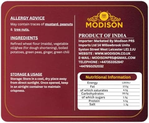 MODISON Punjabi Samosa Traditional Frozen Indian Snack 1kg thumbnail 2