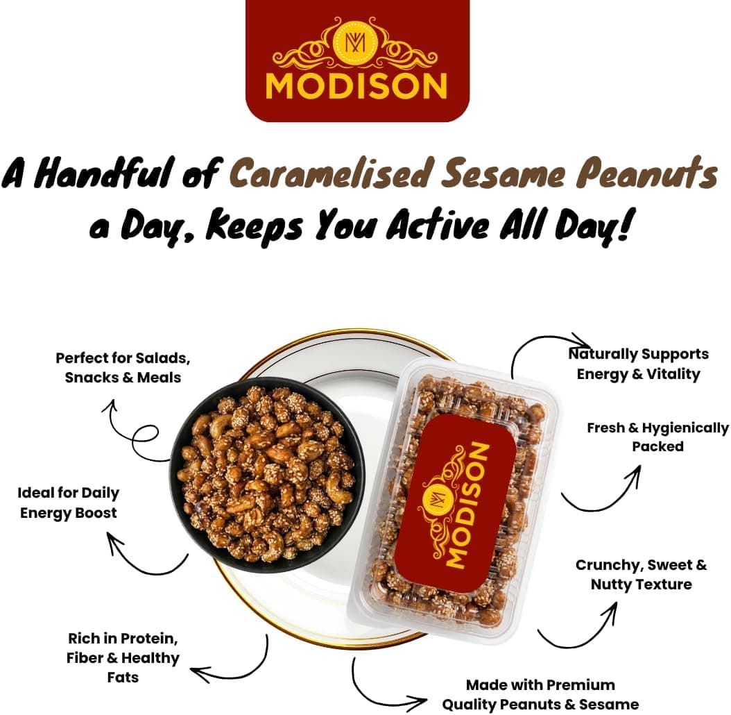 MODISON Caramelised Sesame Peanuts Indian Snacks Sweet Crunchy 400g thumbnail 10