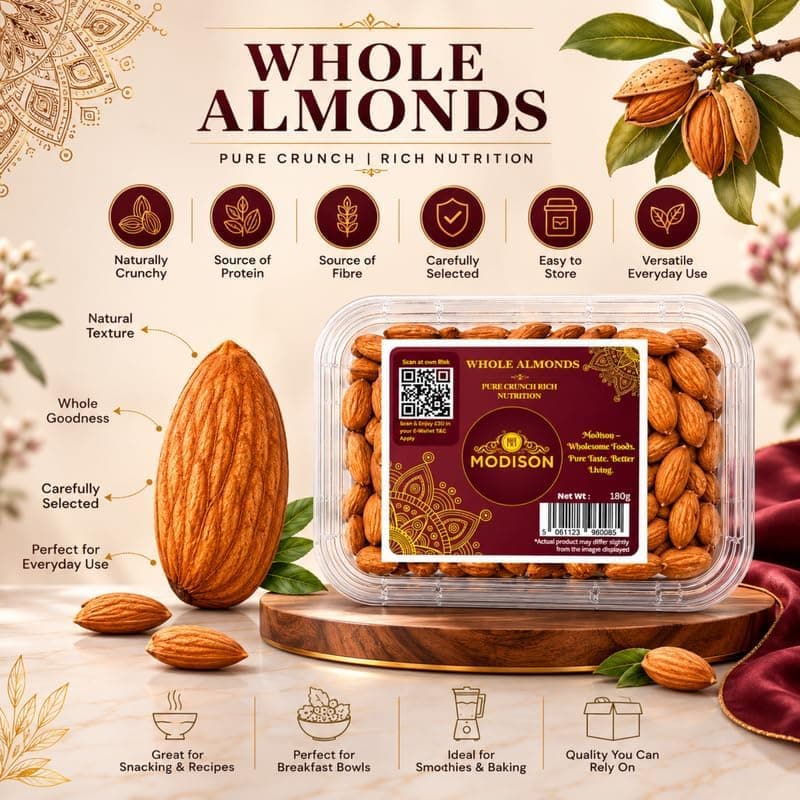 MODISON Whole Almonds Indian Dry Fruit California Badam 180g thumbnail 3