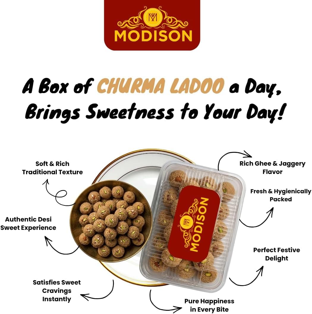 MODISON Churma Ladoo Indian Sweets Jaggery Mithai 2 Piece 80g thumbnail 9