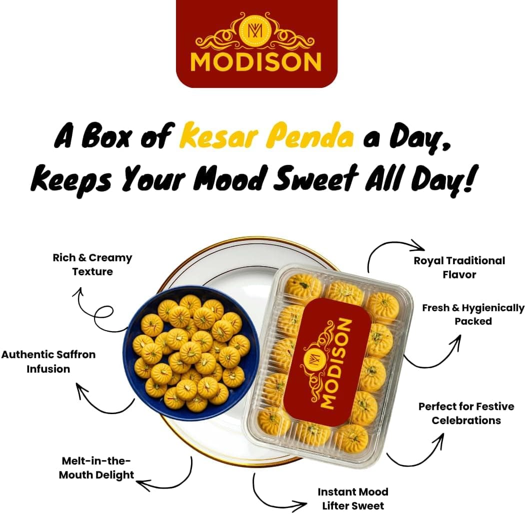 MODISON Kesar Penda Indian Sweets Saffron Milk Mithai 4 Piece 180g thumbnail 10