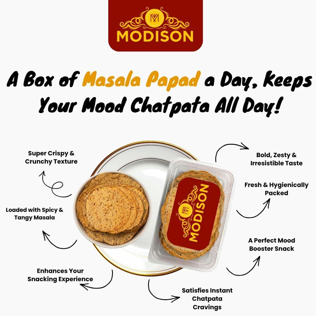 MODISON Masala Papad Indian Snacks Spicy Lentil Crackers 180g thumbnail 12