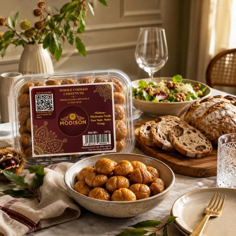 MODISON Whole Cooked Chestnuts Ready to Eat Indian Snacks 180g thumbnail 3
