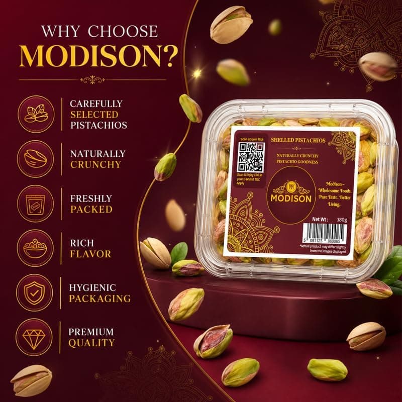 MODISON Shelled Pistachios Indian Dry Fruit Green Pista 180g thumbnail 5