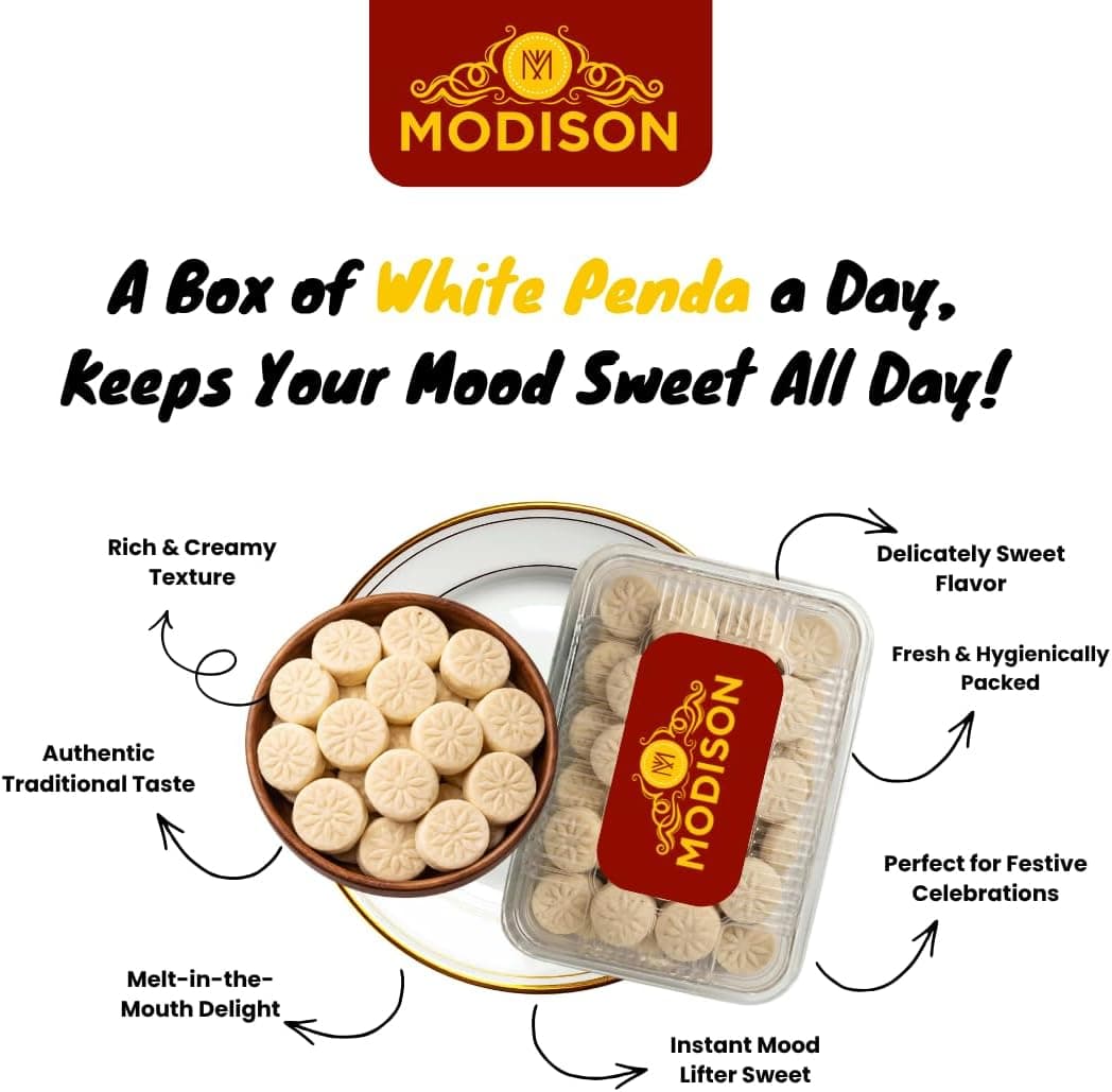 MODISON White Penda Indian Sweets Milk Mithai 8 Piece 200g thumbnail 9