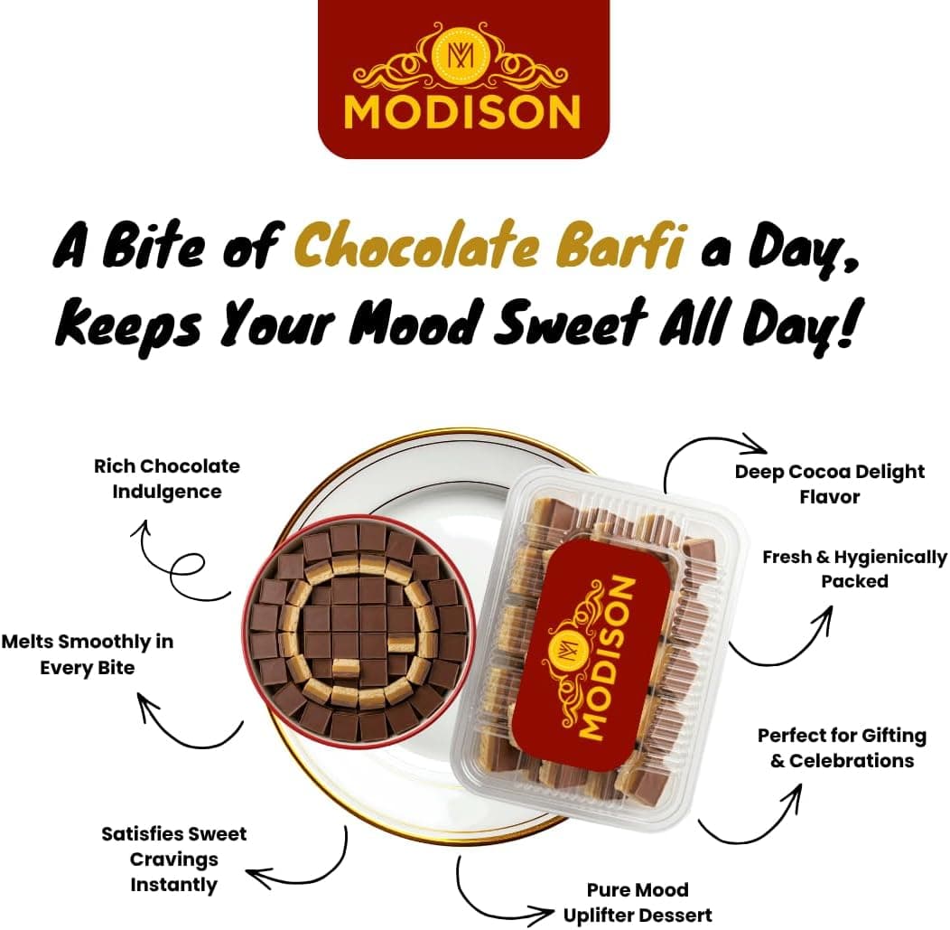 MODISON Chocolate Barfi Indian Sweets Milk Mithai 8 Piece 370g thumbnail 9