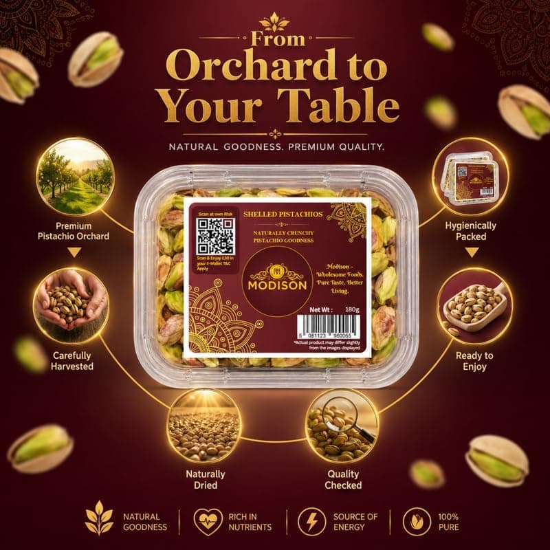 MODISON Shelled Pistachios Indian Dry Fruit Green Pista 180g thumbnail 4