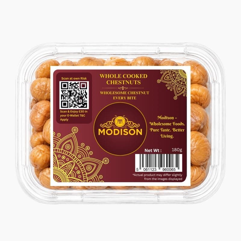MODISON Whole Cooked Chestnuts Ready to Eat Indian Snacks 180g thumbnail 1
