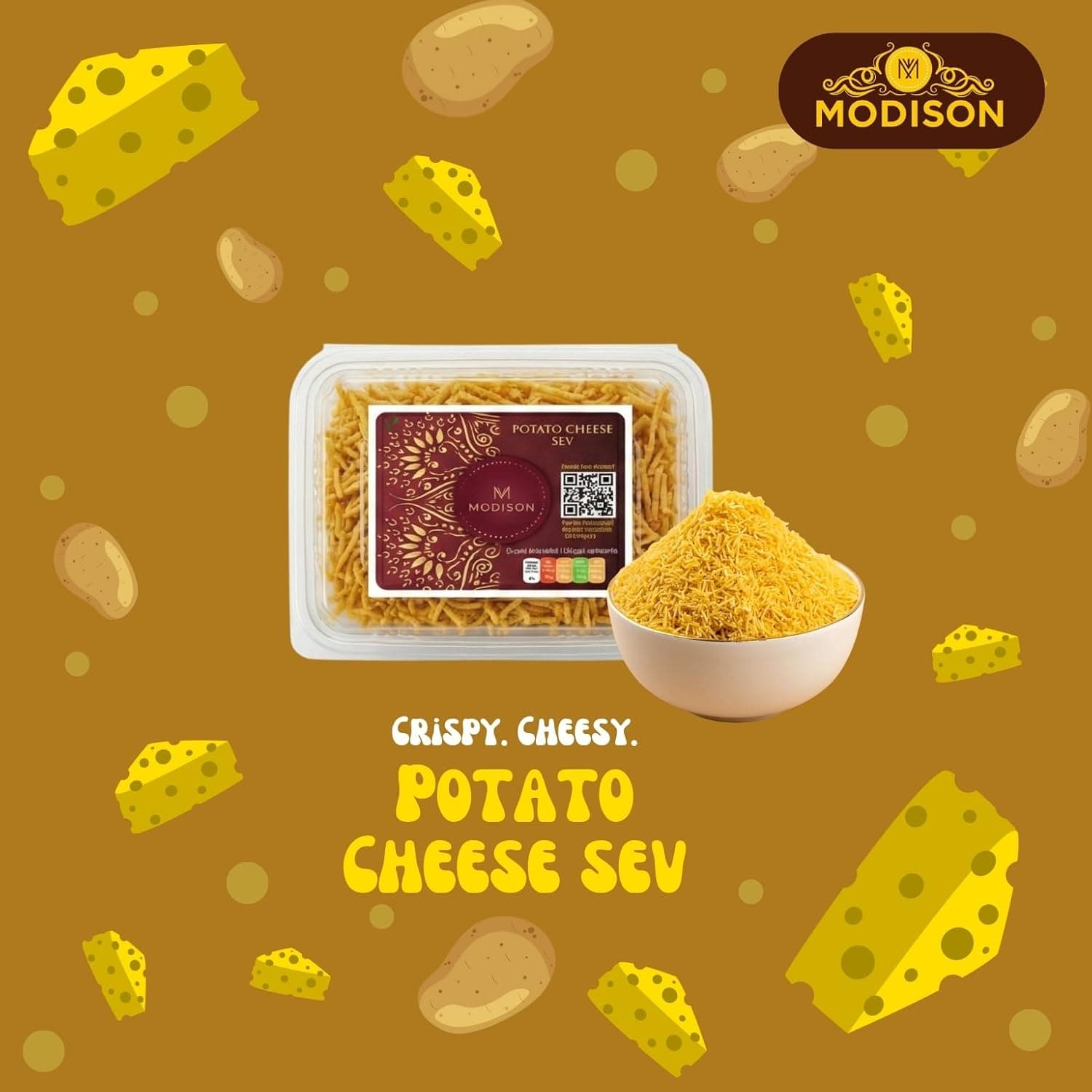 MODISON Potato Cheese Sev Indian Snacks Crispy Cheesy 180g thumbnail 12